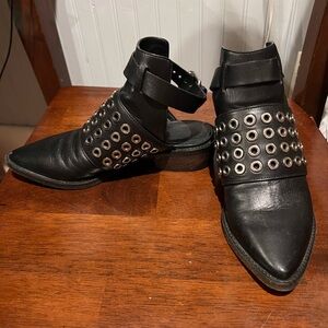 All Saints Black Grommet Ankle Booties